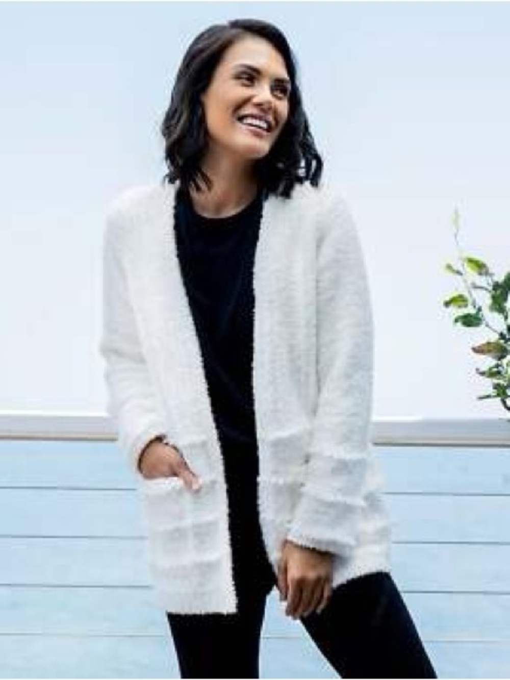 Barefoot Dreams Cozy Chic Boardwalk Cardigan Large Pearl White
